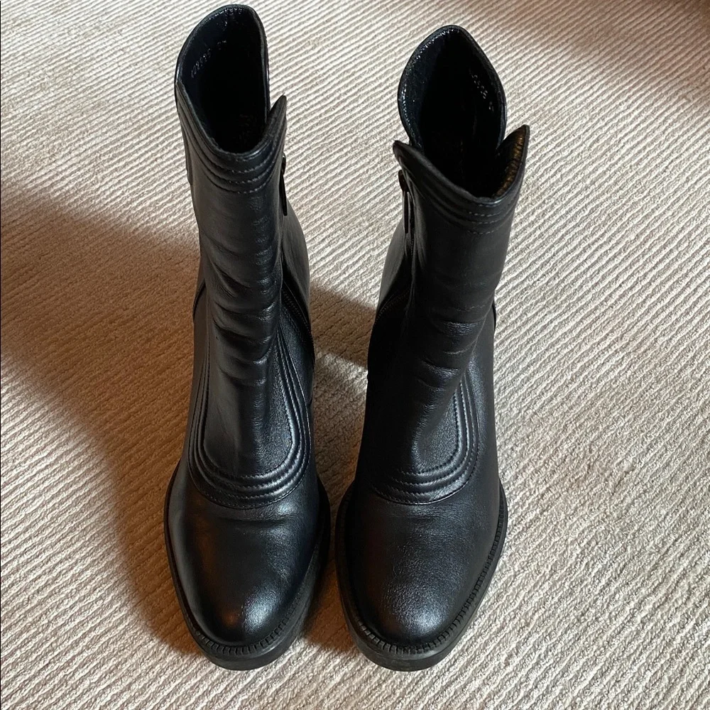 Aquatalia Illiana Weatherproof High Block Heel Chunky Boots Black Leather Size 8 - Picture 3 of 14